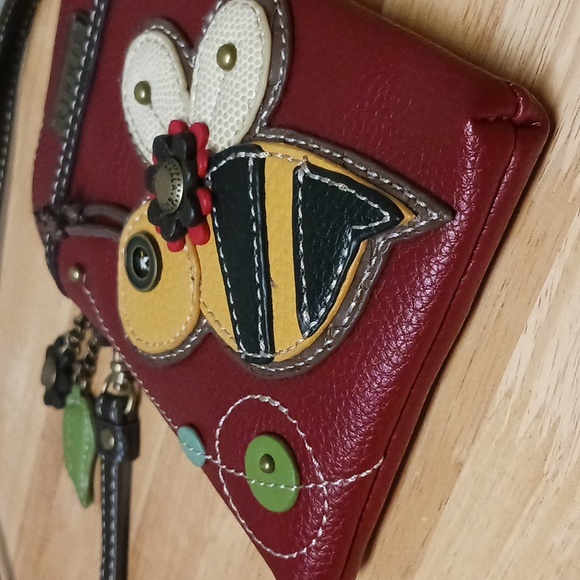 Chala Cellphone Bee Crossbody Bag Burgundy Vegan Leather - Picture 9 of 13